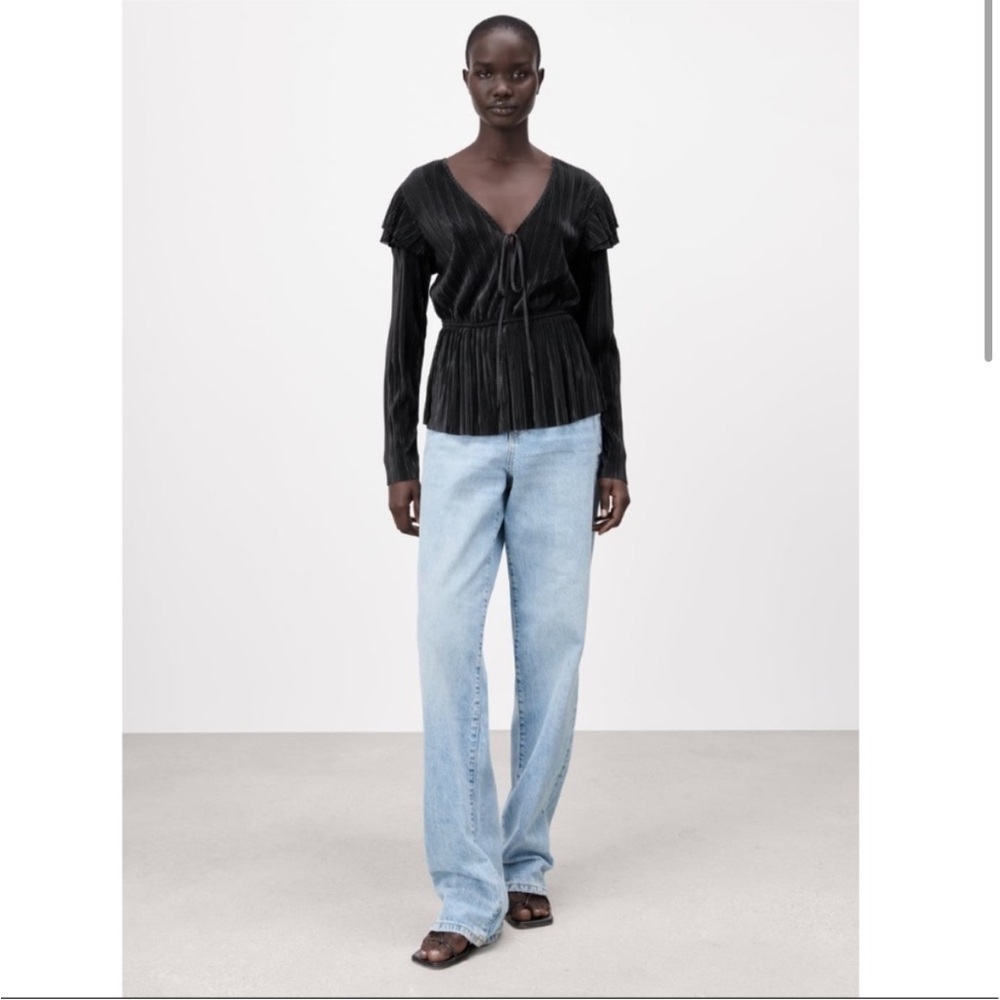 NWT ZARA Ruffled Pleated Blouse Sz M Goth Fairy Witchy